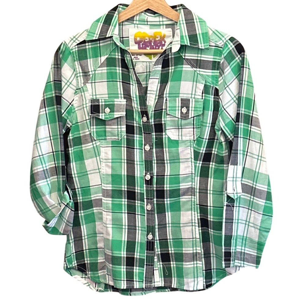 Vintage Y2K Derek Heart Plaid Button Down Western Cowgirl Grunge Green Shirt